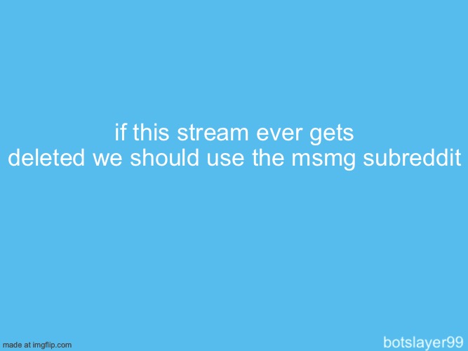 botslayer announcement temp | if this stream ever gets deleted we should use the msmg subreddit | image tagged in botslayer announcement temp | made w/ Imgflip meme maker