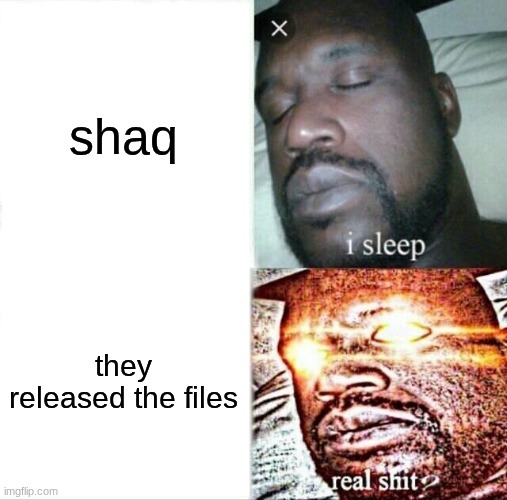 Sleeping Shaq | shaq; they released the files | image tagged in memes,sleeping shaq | made w/ Imgflip meme maker