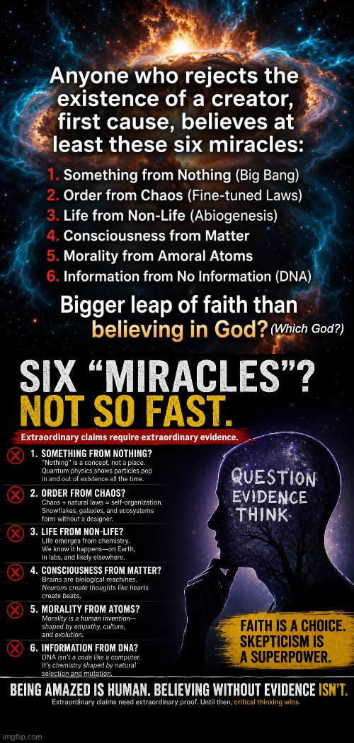Miracles Not Required | (Which God?) | image tagged in img_4124 jpeg | made w/ Imgflip meme maker