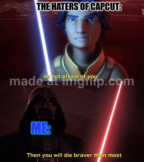 Im not afraid of you | The Haters Of CapCut:; Me: | image tagged in im not afraid of you,remix | made w/ Imgflip meme maker
