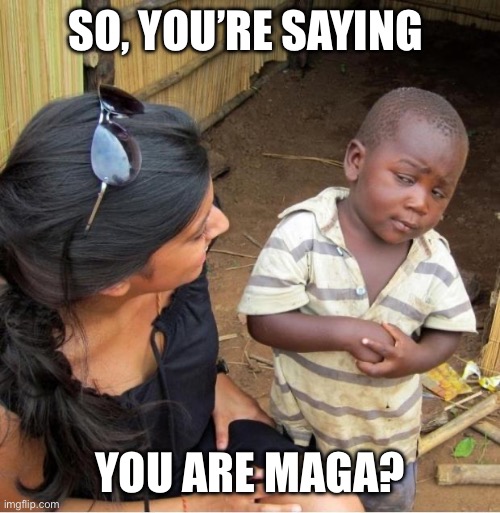 Skeptical third world kid | So, you’re saying You are maga? | image tagged in skeptical third world kid | made w/ Imgflip meme maker