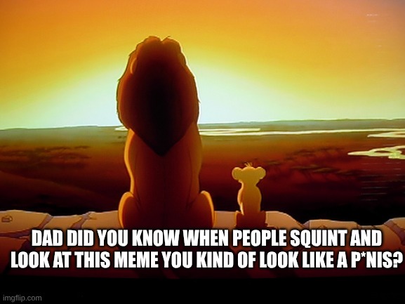 he really does... | dad did you know when people squint and look at this meme you kind of look like a p*NIS? | image tagged in memes,lion king | made w/ Imgflip meme maker