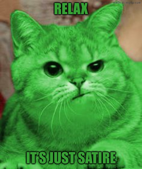 RayCat Annoyed | Relax; It’s just satire | image tagged in raycat annoyed | made w/ Imgflip meme maker