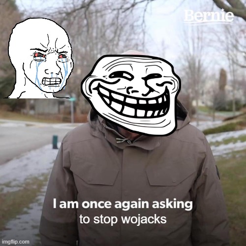 Bernie I Am Once Again Asking For Your Support | to stop wojacks | image tagged in memes,bernie i am once again asking for your support | made w/ Imgflip meme maker