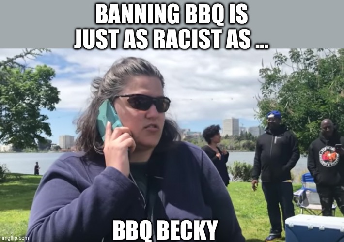 BBQ Becky | Banning bbq is just as racist as … Bbq Becky | image tagged in bbq becky | made w/ Imgflip meme maker