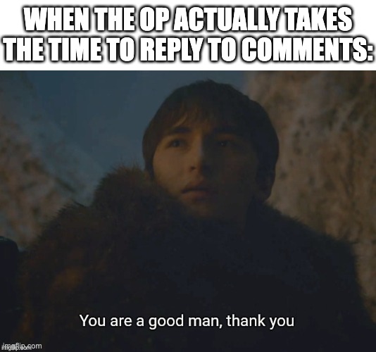 They really are the best people! | When the OP actually takes the time to reply to comments: | image tagged in you are a good man thank you | made w/ Imgflip meme maker