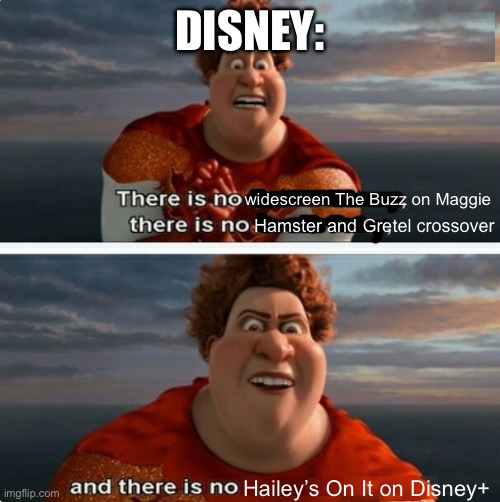 Sadness | DISNEY:; widescreen The Buzz on Maggie; Hamster and Gretel crossover; Hailey’s On It on Disney+ | image tagged in tighten megamind there is no easter bunny,the buzz on maggie,hamster and gretel,hailey's on it,disney,disney plus | made w/ Imgflip meme maker