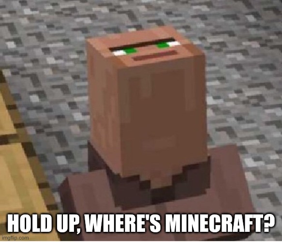 Minecraft Villager Looking Up | Hold up, where's Minecraft? | image tagged in minecraft villager looking up | made w/ Imgflip meme maker