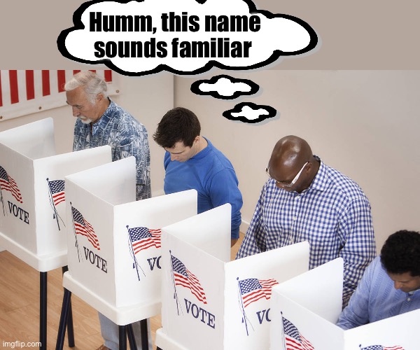 voting booth | Humm, this name sounds familiar | image tagged in voting booth | made w/ Imgflip meme maker