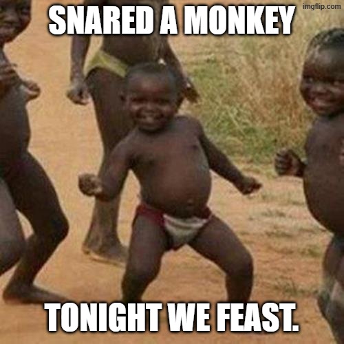 Third World Success Kid Meme | snared a monkey tonight we feast. | image tagged in memes,third world success kid | made w/ Imgflip meme maker
