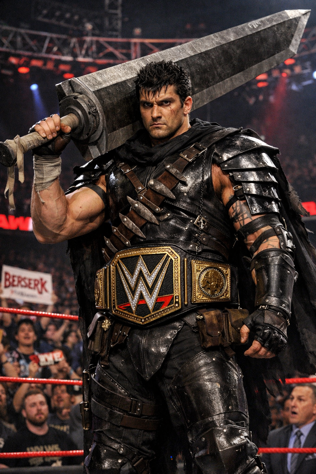 Guts from Berserk as a professional wrestler in WWE Blank Meme Template