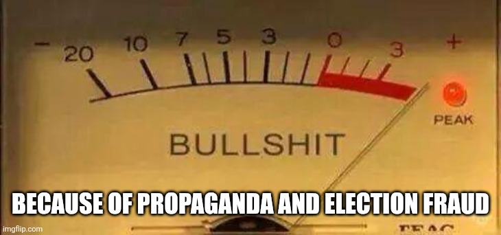because of propaganda and election fraud | image tagged in bullshit meter | made w/ Imgflip meme maker