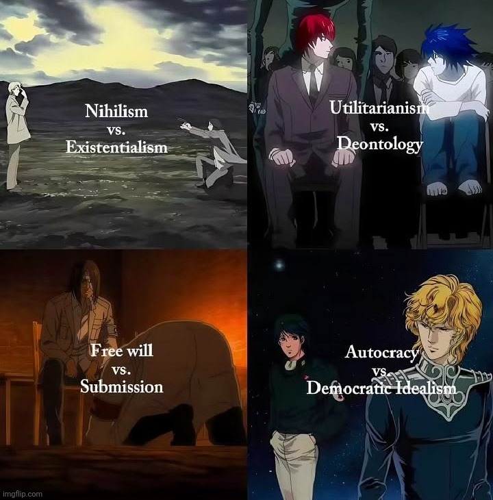 yk it's a good anime when the fight is between ideologies | made w/ Imgflip meme maker
