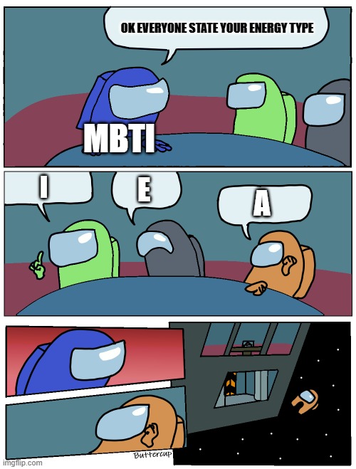 MBTI's missing letter | OK everyone state your energy type; MBTI; I; E; A | image tagged in among us meeting,revolution,mbti,personality,galaxy | made w/ Imgflip meme maker