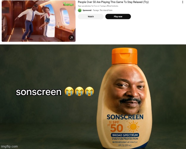 Nothing says "relaxing" like a big black guy pushing a girl out of a plane! | image tagged in sonscreen,memes,funny | made w/ Imgflip meme maker