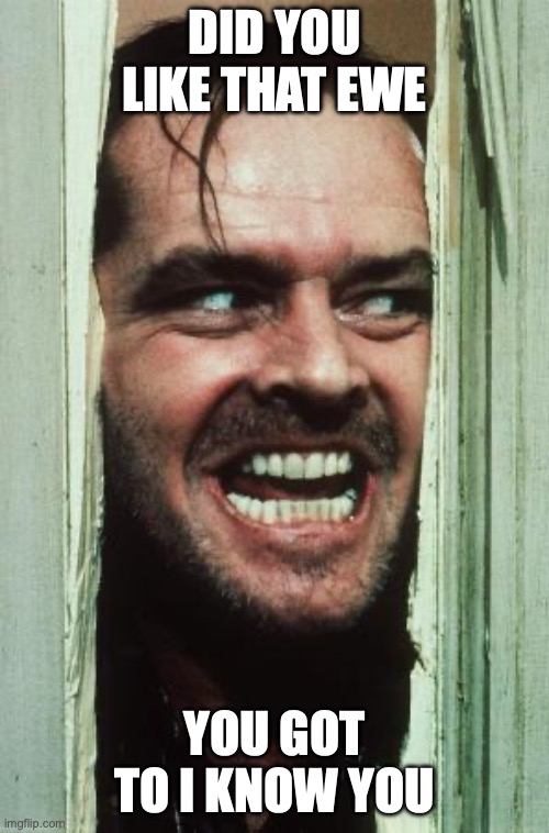 Here's Johnny Meme | did you like that ewe; you got to I know you | image tagged in memes,here's johnny | made w/ Imgflip meme maker