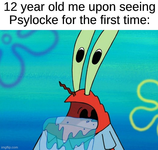 Before there was Marvel Rivals, There was the Marvel vs. Capcom games | 12 year old me upon seeing Psylocke for the first time: | image tagged in memes,spongebob,marvel,video games,nostalgia | made w/ Imgflip meme maker