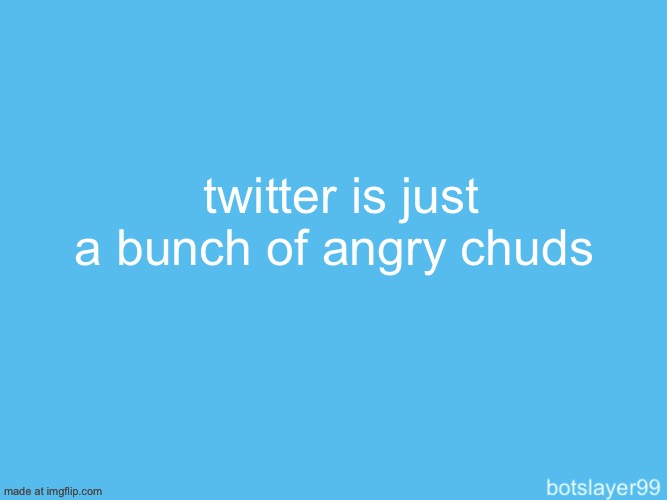 botslayer announcement temp | twitter is just a bunch of angry chuds | image tagged in botslayer announcement temp | made w/ Imgflip meme maker