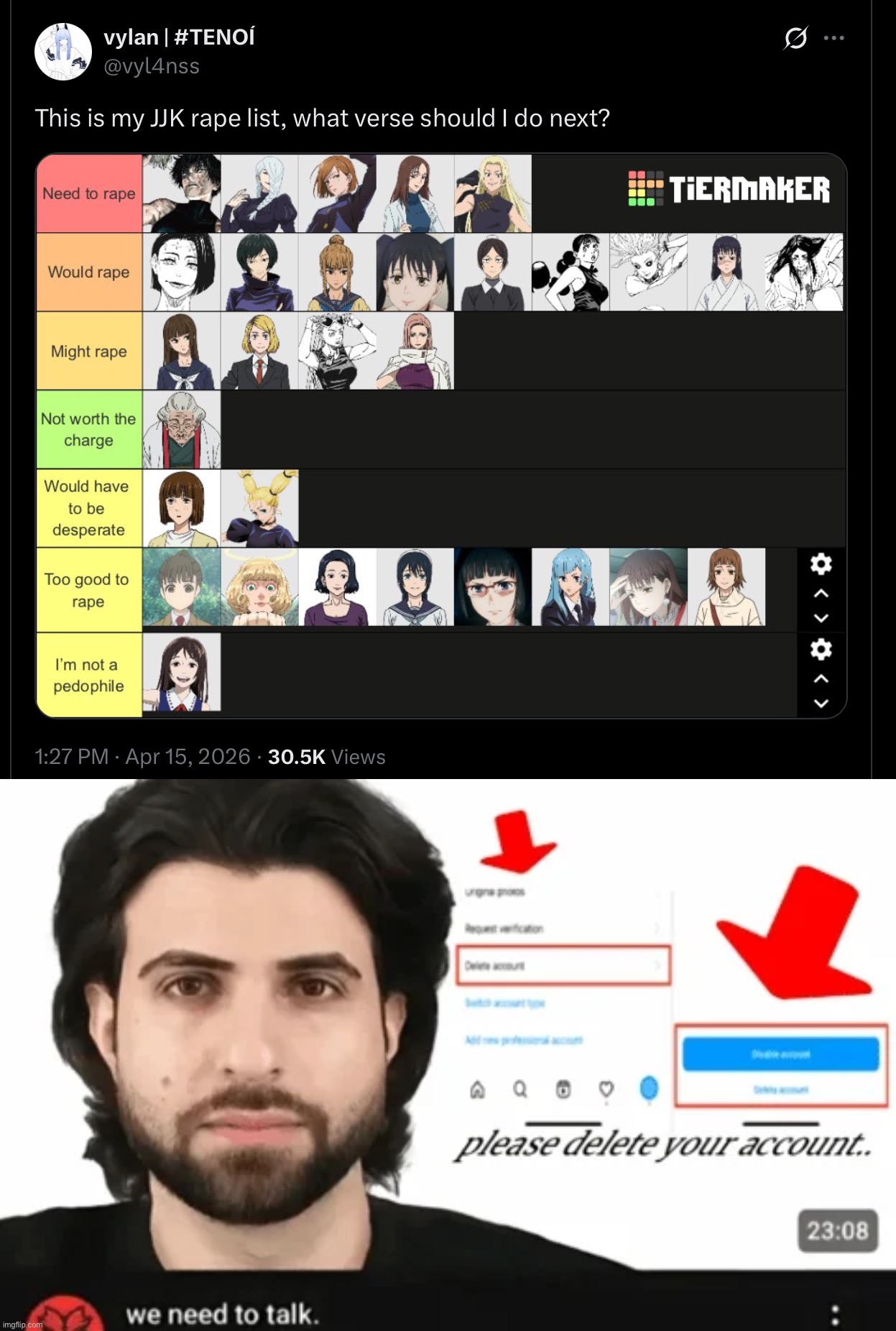 “I’m not a pedophile” nobara and maki at the top what r we doing | made w/ Imgflip meme maker
