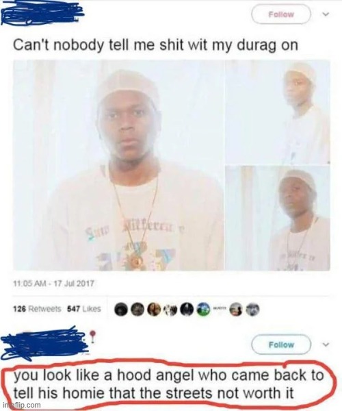 image tagged in hood,angel,homie,streets | made w/ Imgflip meme maker