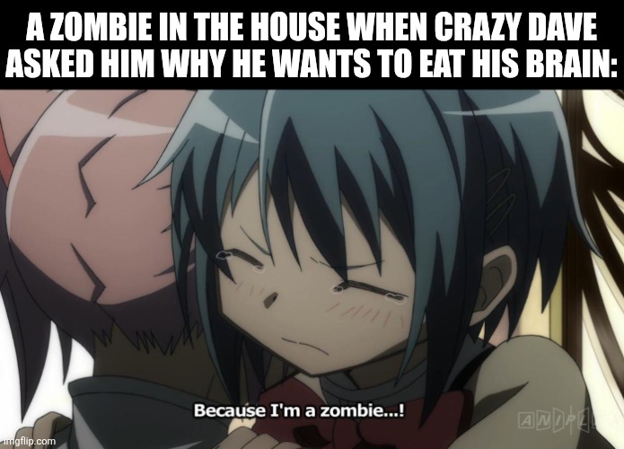 A zombie in the house when Crazy Dave asked him why he wants to eat his brain: | image tagged in memes,plant,zombies | made w/ Imgflip meme maker