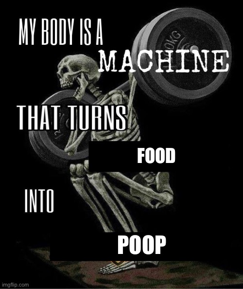 My body is machine | Food; Poop | image tagged in my body is machine | made w/ Imgflip meme maker