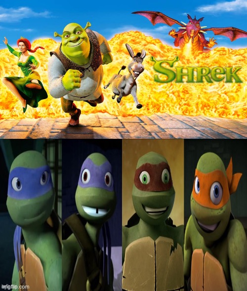 2012 Turtles Loves Shrek (2001) | image tagged in shrek,tmnt,teenage mutant ninja turtles,crossover,deviantart,memes | made w/ Imgflip meme maker