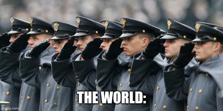 The world: | image tagged in military salute | made w/ Imgflip meme maker