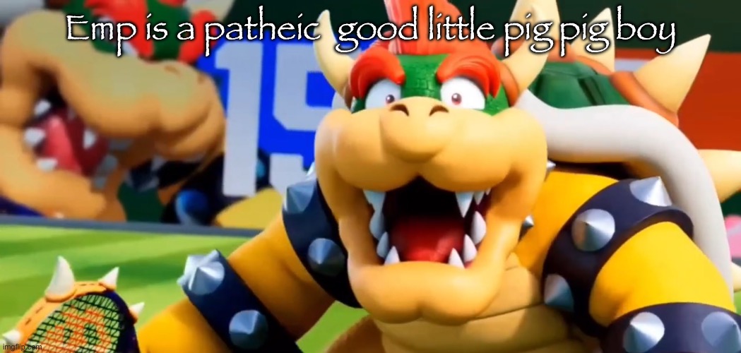 Bowser Shocked | Emp is a patheic  good little pig pig boy | image tagged in bowser shocked | made w/ Imgflip meme maker
