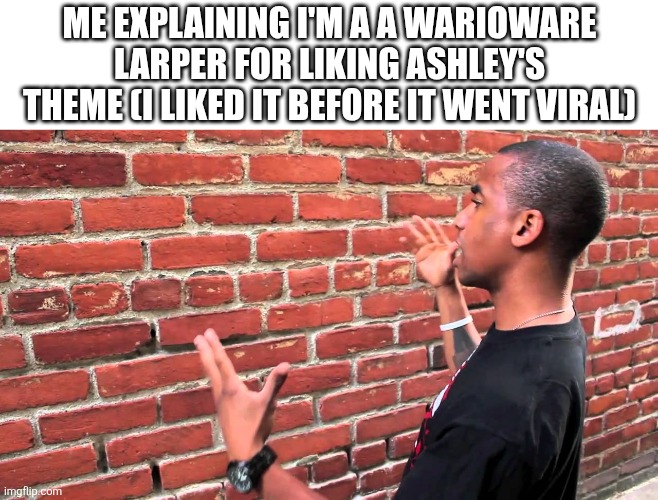 Peak song | Me explaining I'm a a warioware larper for liking Ashley's theme (I liked it before it went viral) | image tagged in talking to wall,wario,ashley,gaming,larp,oh wow are you actually reading these tags | made w/ Imgflip meme maker