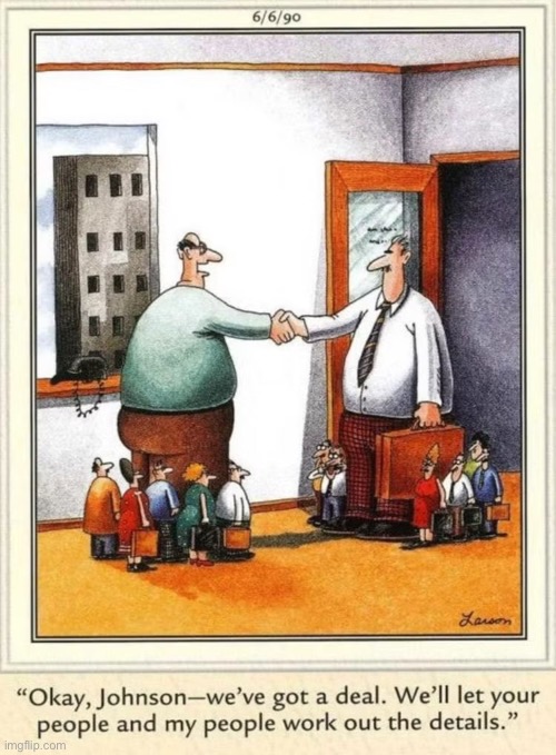 “I’d like to thank all of the little people…” | image tagged in the far side,comics,a deal,your people,my people,the details | made w/ Imgflip meme maker