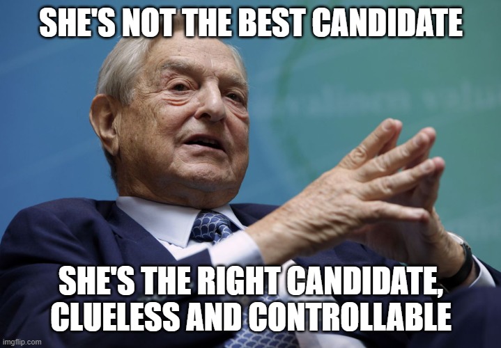 George Soros | she's not the best candidate she's the right candidate, clueless and controllable | image tagged in george soros | made w/ Imgflip meme maker