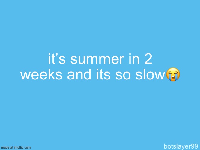 sleeping more these days to get it fucking over with | it’s summer in 2 weeks and its so slow😭 | image tagged in botslayer announcement temp | made w/ Imgflip meme maker
