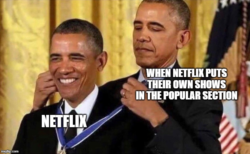 obama medal | When netflix puts their own shows in the popular section; Netflix | image tagged in obama medal | made w/ Imgflip meme maker
