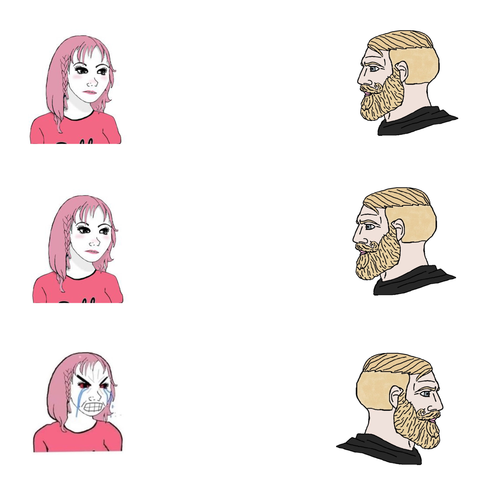 Chad vs. Soyjill (6 panel) Blank Meme Template
