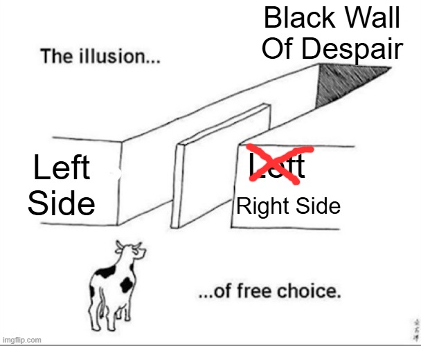 Illusion of free choice | Black Wall Of Despair; Left; Left Side; Right Side | image tagged in illusion of free choice | made w/ Imgflip meme maker