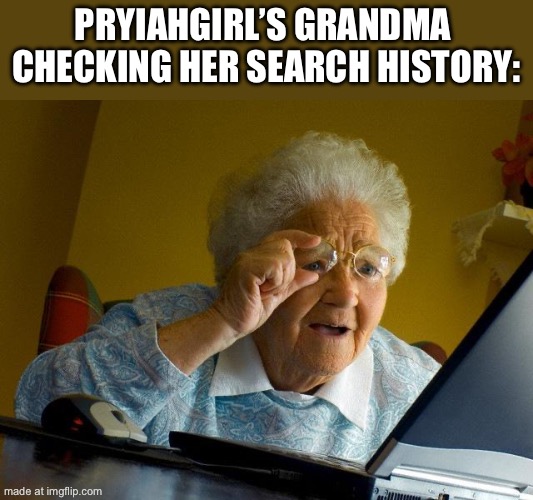“Honey, you could have been looking at WWII, it’s educational.” | Pryiahgirl’s grandma 
Checking her search history: | image tagged in memes,grandma finds the internet | made w/ Imgflip meme maker