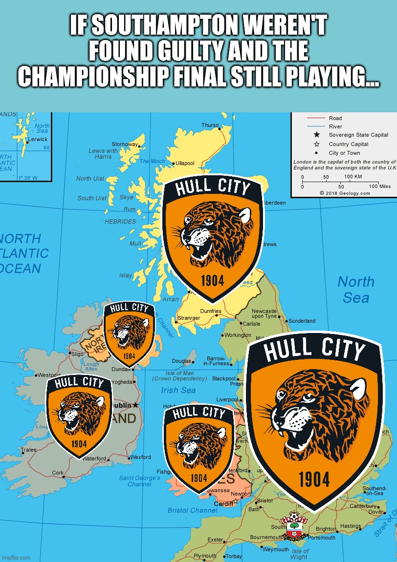 C'mon Hull, you guys can achieve the PROMOTION to Premier League <3 | if Southampton weren't found guilty and the Championship final still playing... | image tagged in uk,hull city,southampton,championship,memes,footy | made w/ Imgflip meme maker