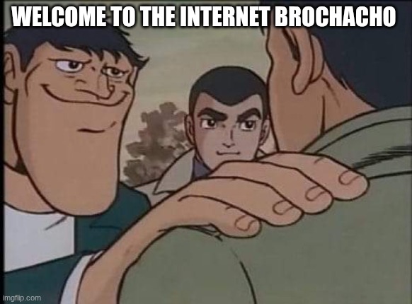 Hand on shoulder guy | Welcome to the internet brochacho | image tagged in hand on shoulder guy | made w/ Imgflip meme maker