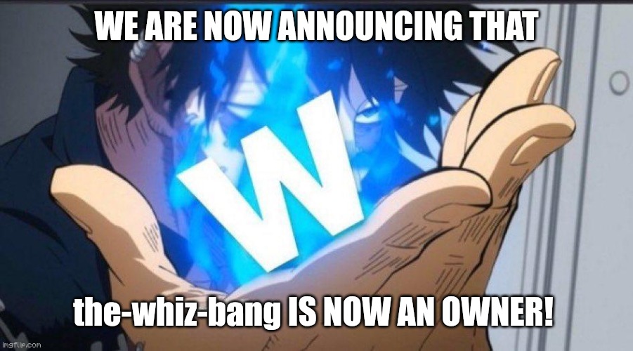 Take the W | We are now announcing that; the-whiz-bang IS NOW AN OWNER! | image tagged in take the w | made w/ Imgflip meme maker