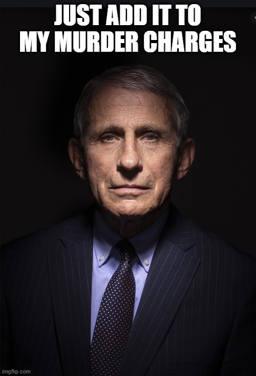 Fauci | just add it to my murder charges | image tagged in fauci | made w/ Imgflip meme maker