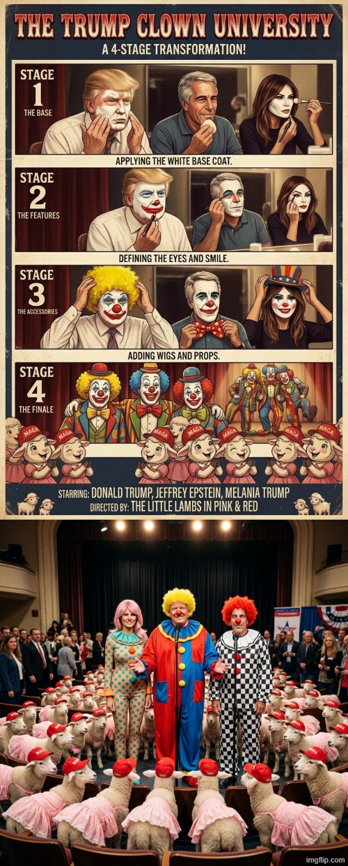 Damn "Dumocrats"  Exposed! | image tagged in donald trump,melania trump,jeffrey epstein,clown applying makeup,donald trump the clown,make america great again | made w/ Imgflip meme maker