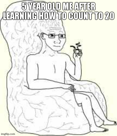 Big Brain Wojak | 5 year old me after learning how to count to 20 | image tagged in big brain wojak | made w/ Imgflip meme maker