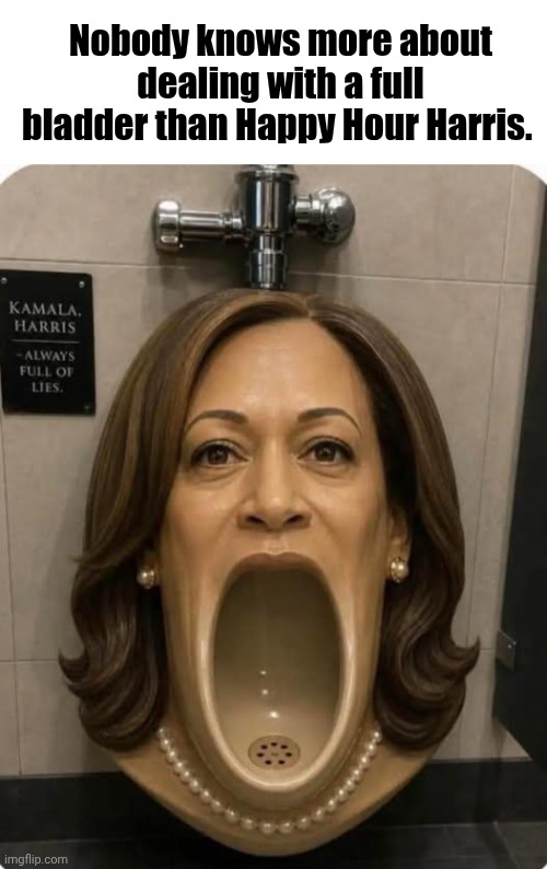 Nobody knows more about dealing with a full bladder than Happy Hour Harris. | image tagged in blank white template,img 47 jpeg,happy hour,kamala harris | made w/ Imgflip meme maker