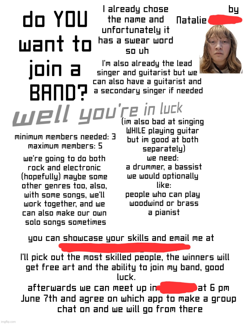 Is this a good poster to put up to get people to join my band | made w/ Imgflip meme maker
