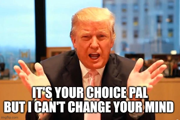 it's your choice pal but I can't change your mind | image tagged in trump birthday meme | made w/ Imgflip meme maker