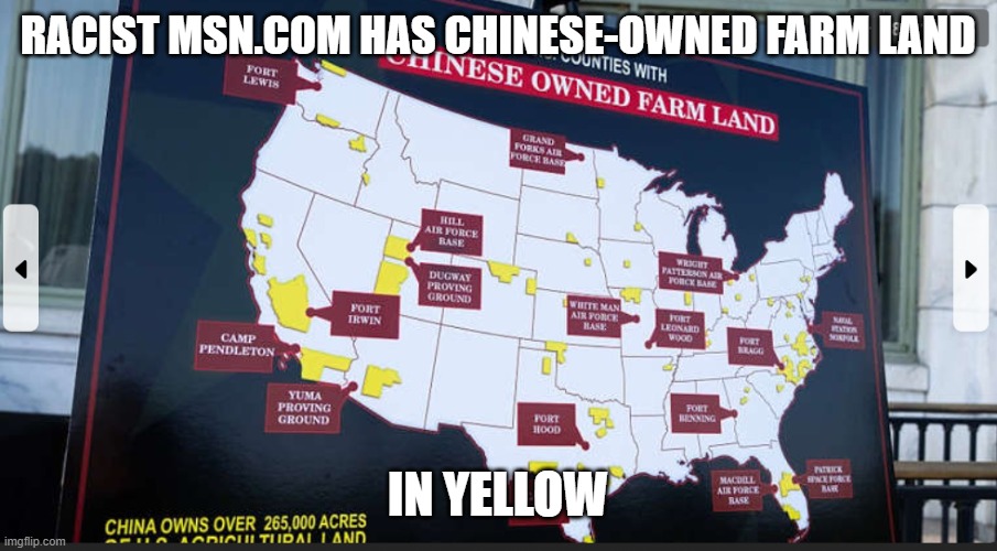 Chinese-owned farmland | Racist MSN.com has chinese-owned farm land; in yellow | image tagged in screenshot 2026-05-18 123623 png,racist,msnbc,fail,china,liberals | made w/ Imgflip meme maker