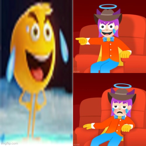 How's that for you "Mary Sue" emoji magician? | image tagged in emojini laughing then bored,emojini,the great emojini,emoji,cursed,funny | made w/ Imgflip meme maker