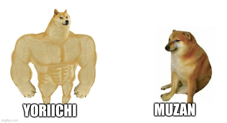 muzan better run | muzan; yoriichi | image tagged in strong doge weak doge,demon slayer | made w/ Imgflip meme maker