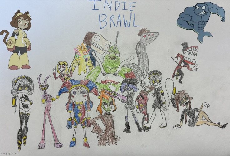 I updated my Indie Brawl image with Kit and Flappers from Gamoverse | image tagged in the amazing digital circus,video games,gameoverse | made w/ Imgflip meme maker